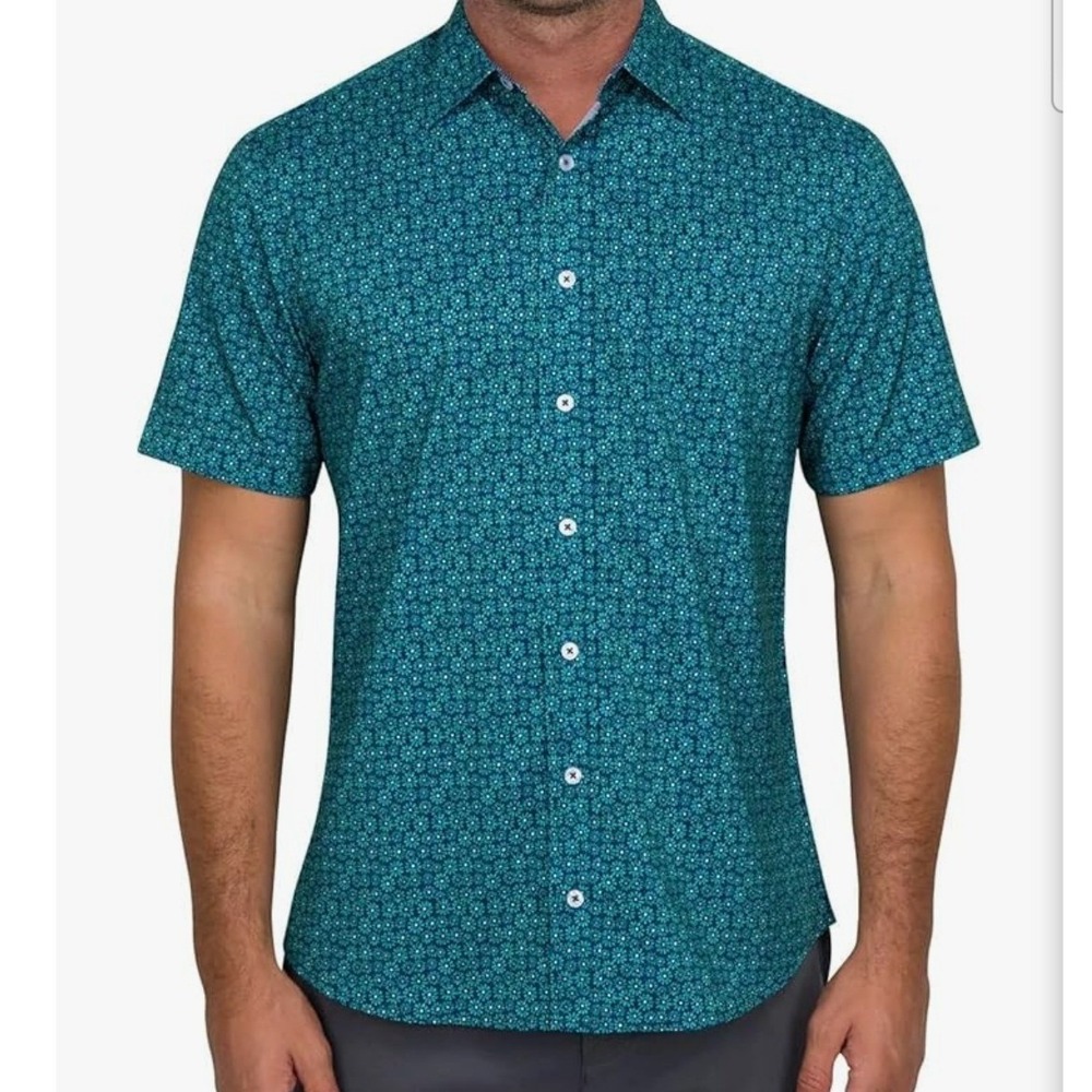 Nick Graham Everywhere Mens Small Teal Floral Modern Fit Button Down Shirt